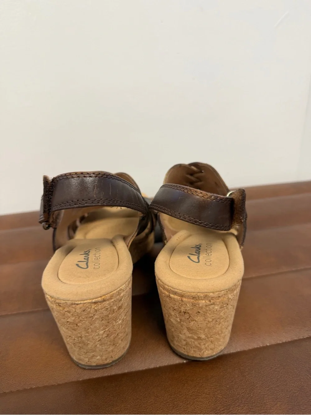 Clarks Brown Leather Slingback Wedge Sandals